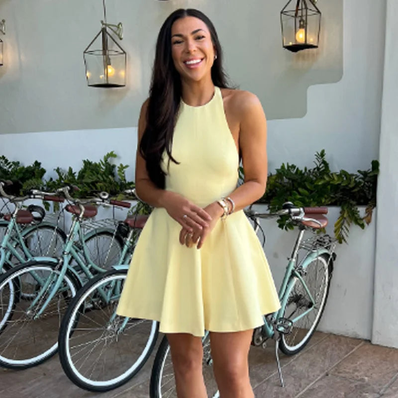 Halterneck Short yellow red Dress