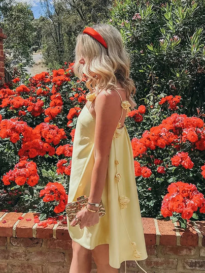 3d Flower Backless Beach Tassel Mini