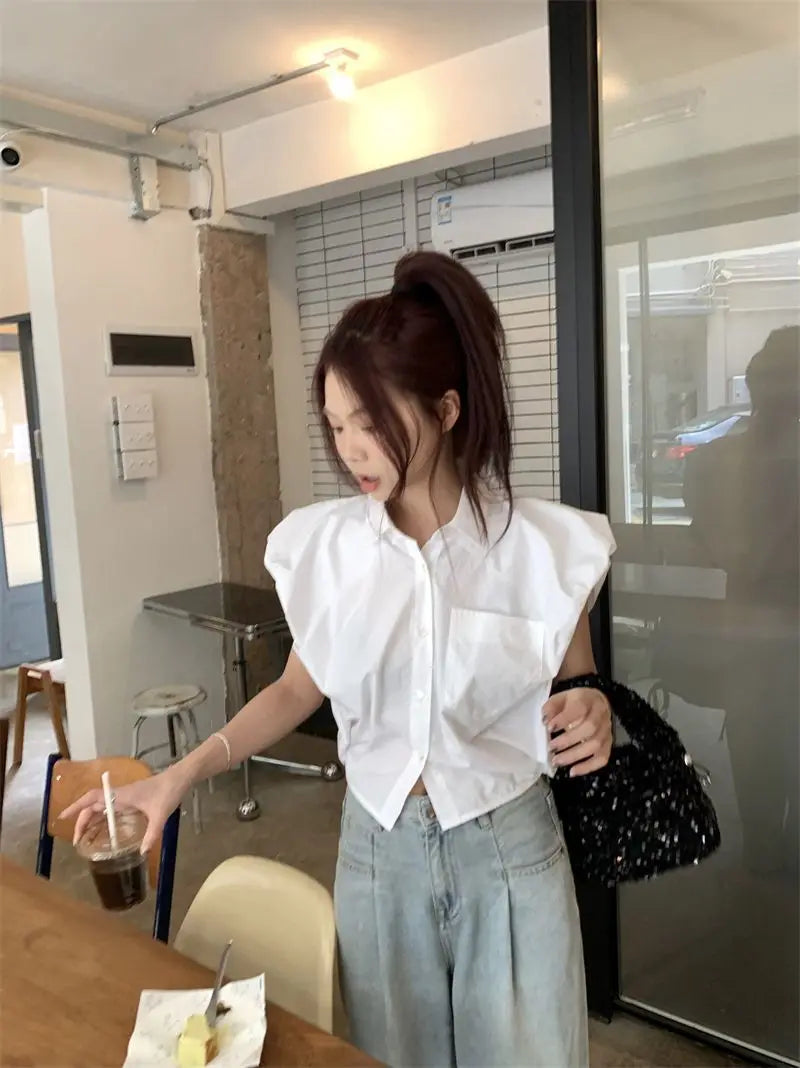 Vintage broad shoulder Crop Top CH