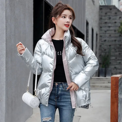 Winter Jacket Women Parkas Glossy Warm