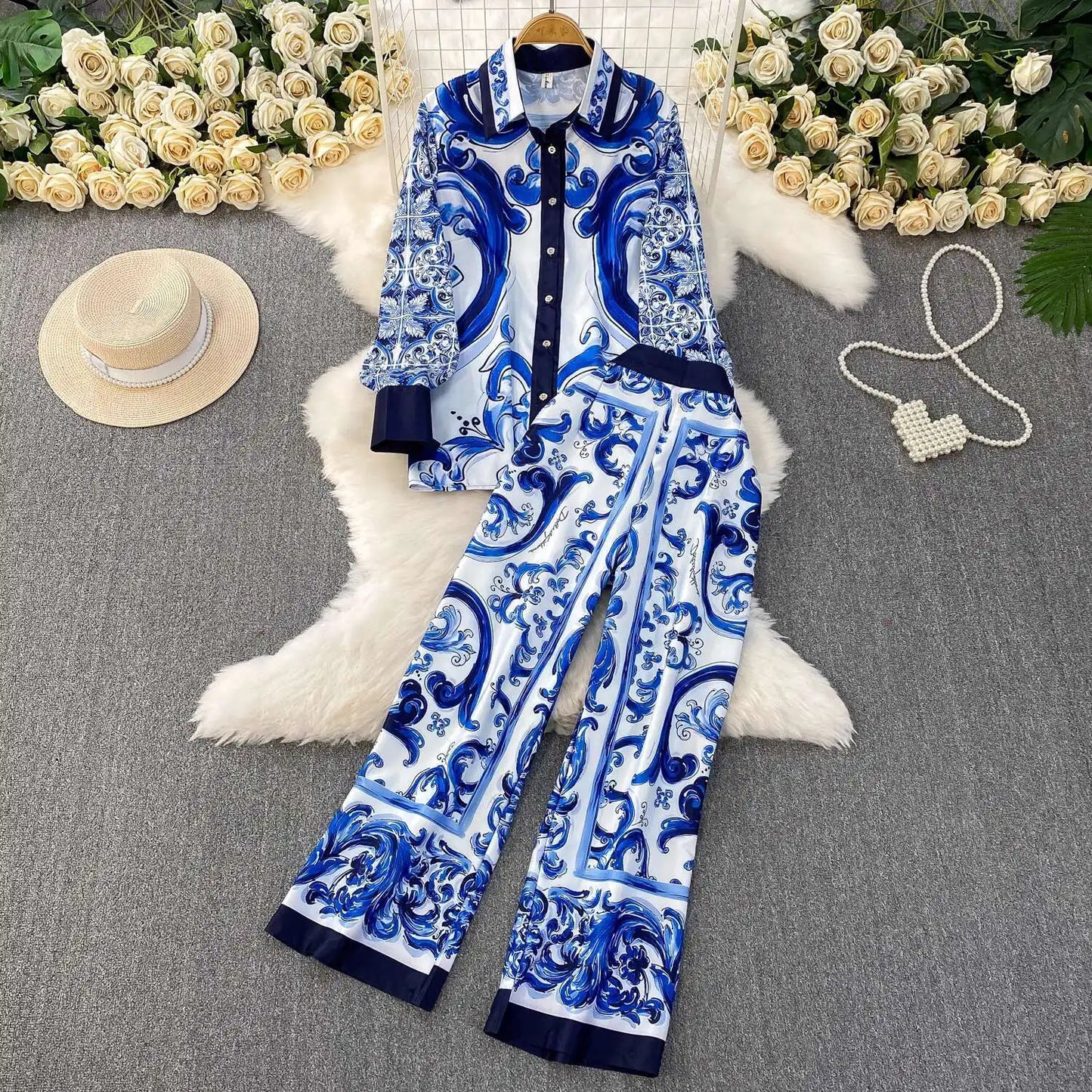 Autumn Purple Floral Two Piece Set