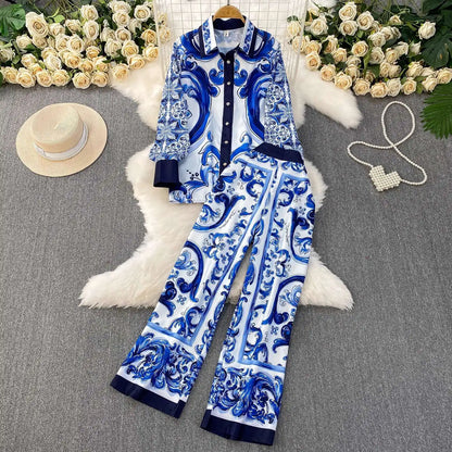 Autumn Purple Floral Two Piece Set