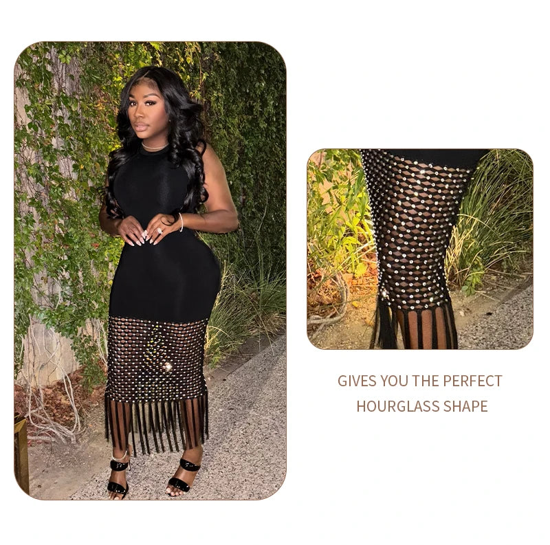 Fringe Mesh Diamond dress Party dress