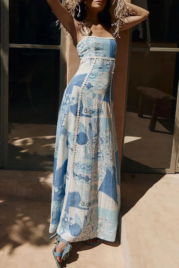 Butterfly back Knot Greece Dress Blue