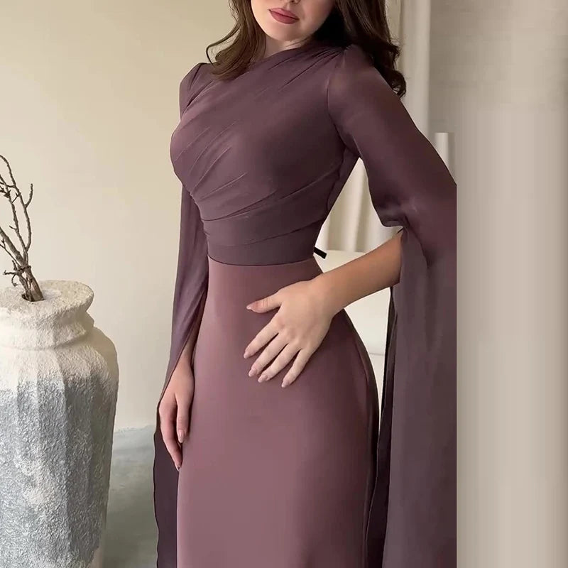 Fashion Satin Solid Robe Dress Ladies Temperament