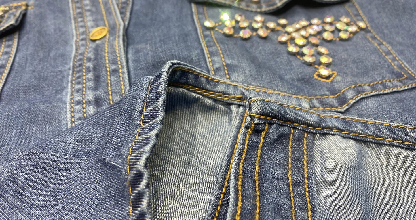 Diamonds Beaded Denim Shirts Rhinestones