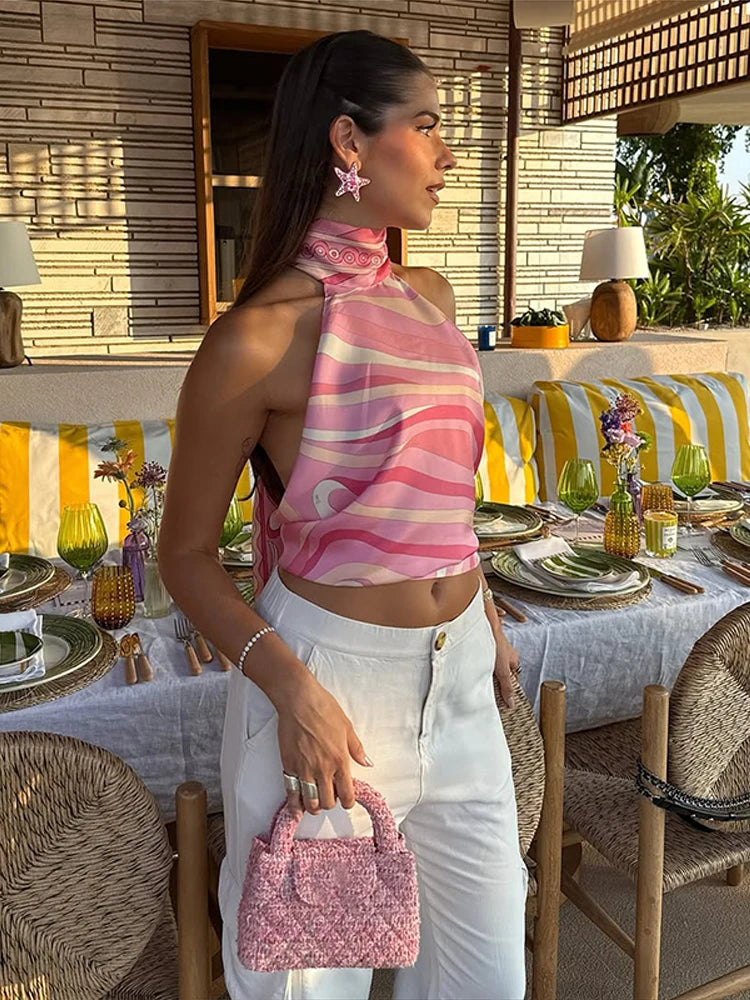 Marble Print Halter Satin Set