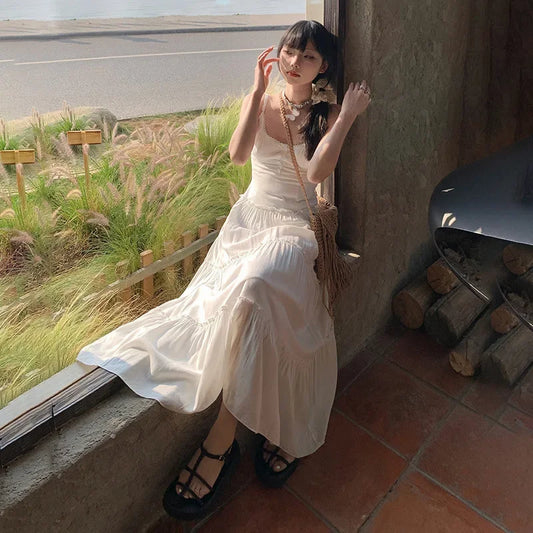 French Summer Waist Cinched A- Line Midi