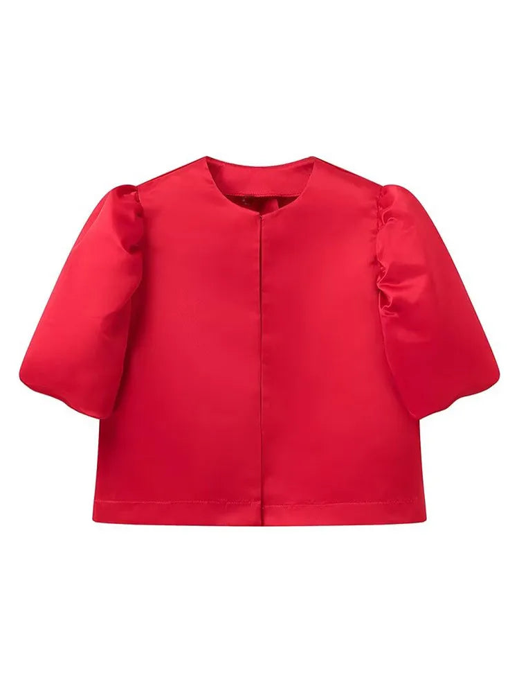 Elegant Button Puff Sleeve Top