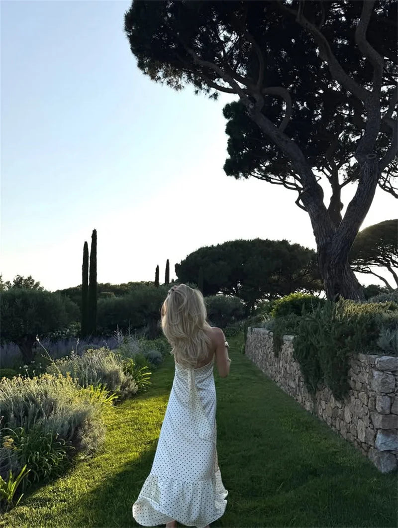 Polka Dot Ruched Ruffle Sexy Midi Dress