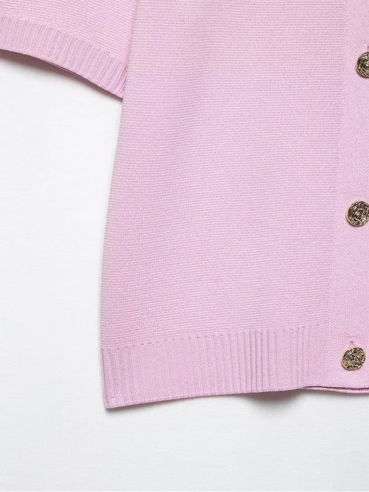 Knitwear Button Ladies Short Sleeve