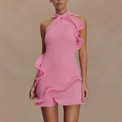 Knitted Halter Mini scarf dress