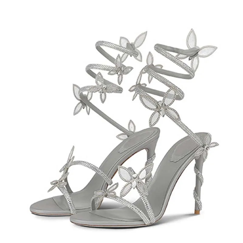 Eilyken Sexy Crystal Butterfly-knot Ankle Strap heels - Shellss