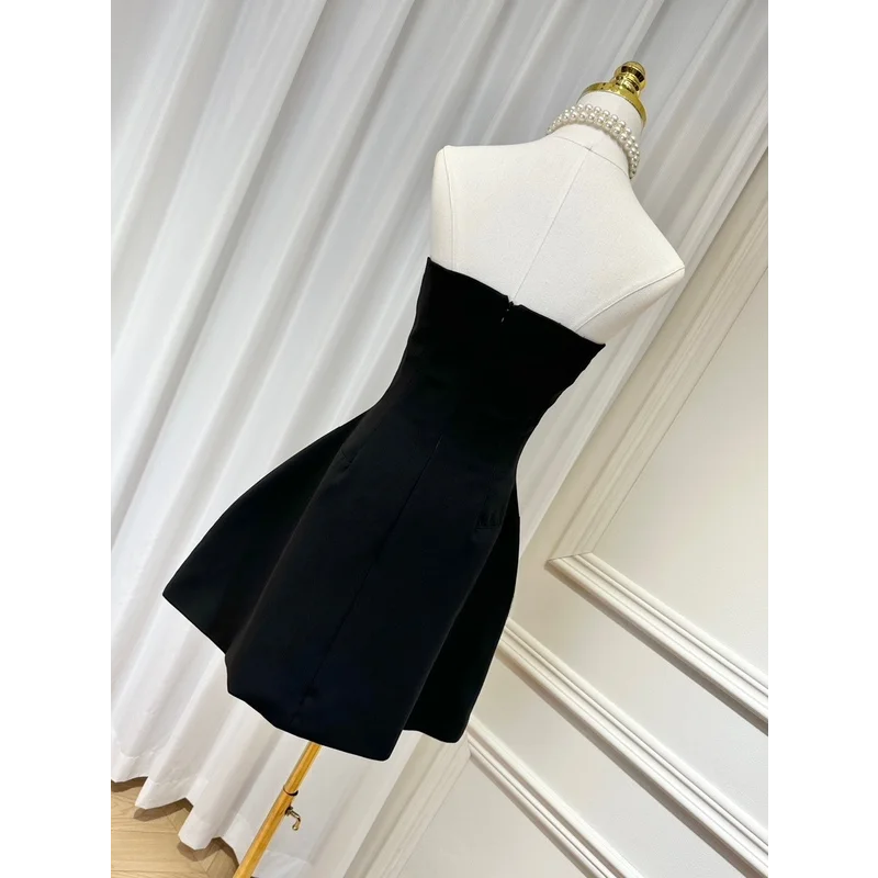 Fishbone Design Diamond Decorated A-Line Gown Heavy Embellishment Strapless Ball Gown Skirt Flounce Summer Dress