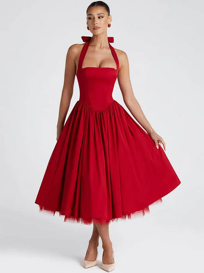 Red Midi Mesh Back Bandage Halter