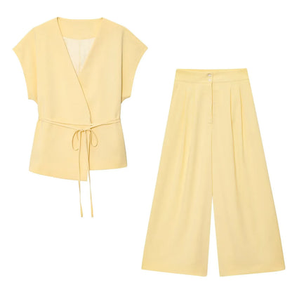 Butter yellow Wide-leg Pants Set