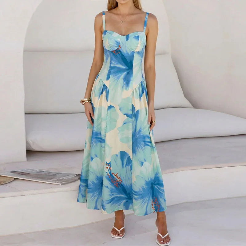 Blue floral summer long dress