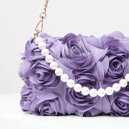 Elegant rose Flower dinner bag, Faux pearl handbag