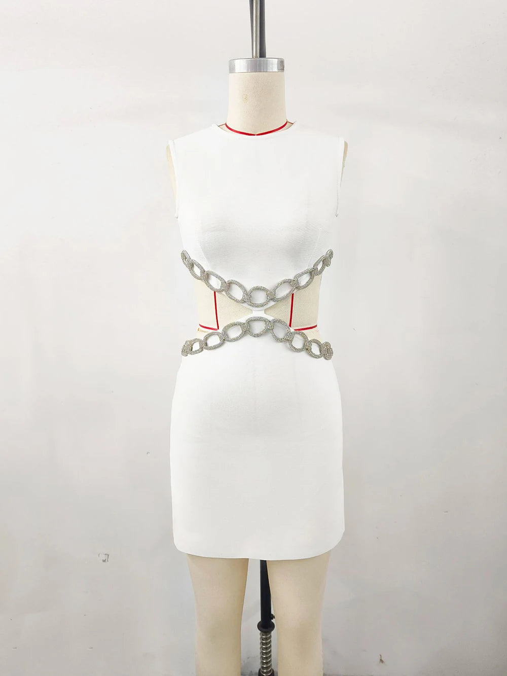 Bandage Dress Evening Gown Temperament European And American Open Waist Hollow Diamond Ring Dress
