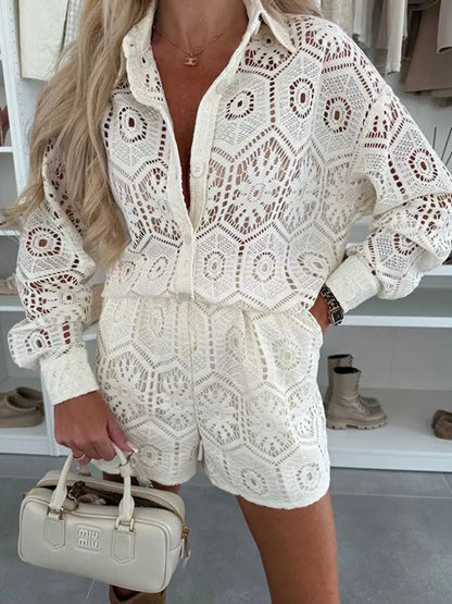 Lace net Shirt and Shorts Set