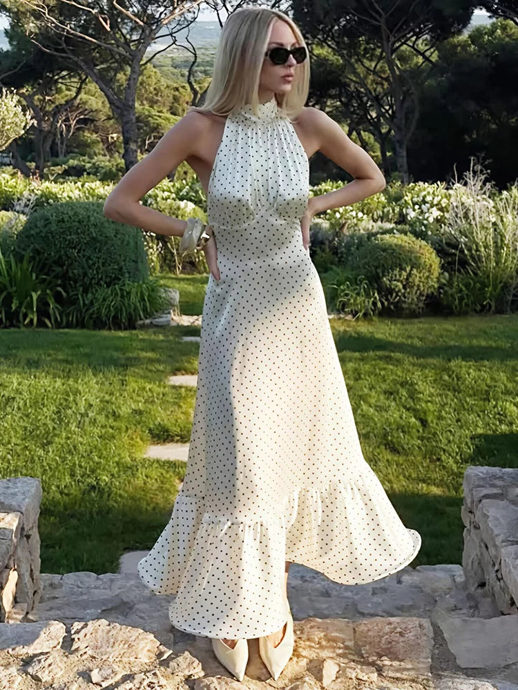 Polka Dot Ruched Ruffle Sexy Midi Dress