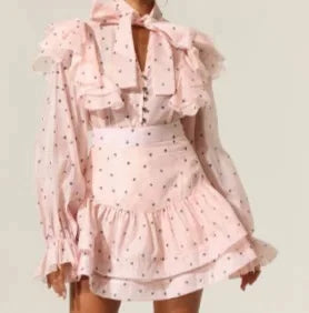 Peach Polka Dot Luxury Ruffle Skirt Set