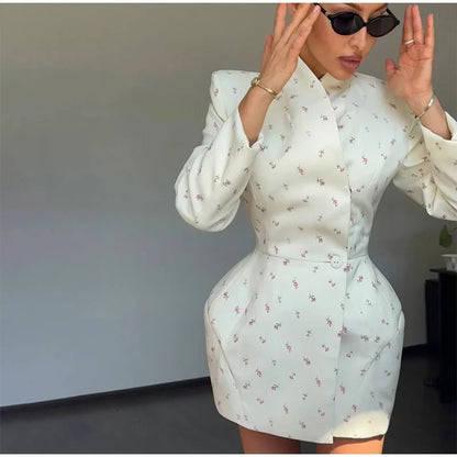 White Waist Cinching Floral dress