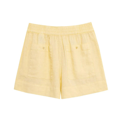 1 Yellow Set Lapel Collar Top+shorts