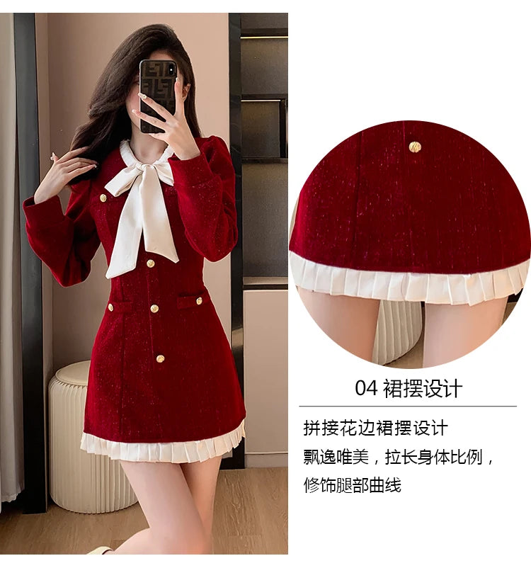 Luxury Burgandy red Velvet Dress