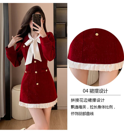 Luxury Burgandy red Velvet Dress