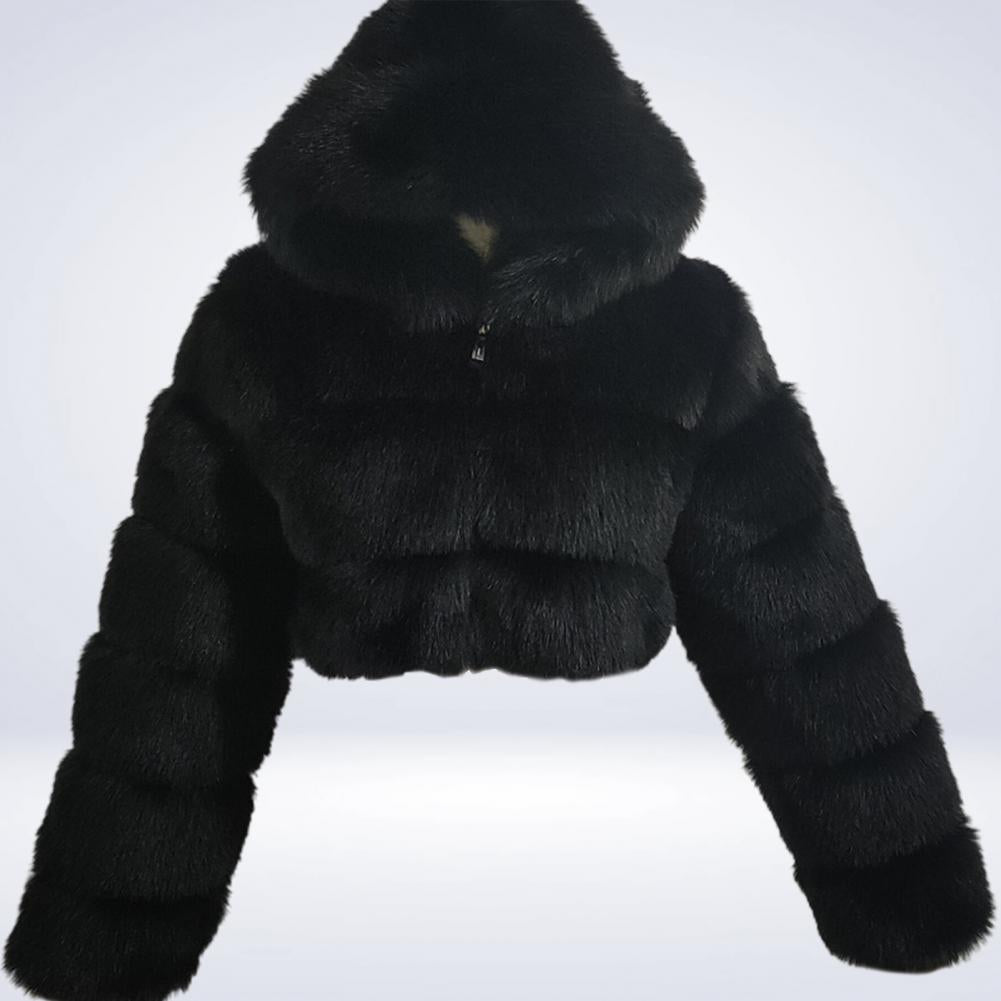 Fur Hooded Zipper Cropped