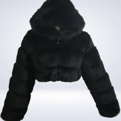 Fur Hooded Zipper Cropped