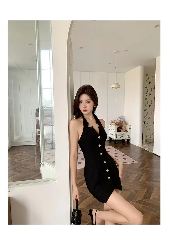 Halter Neck Buttoned Mini