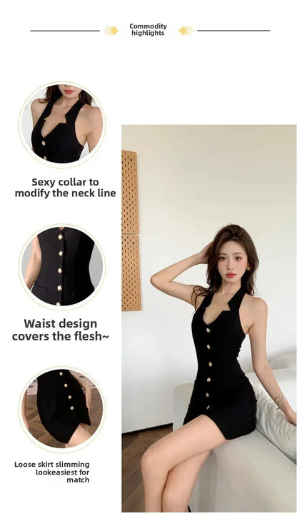 Halter Neck Buttoned Mini