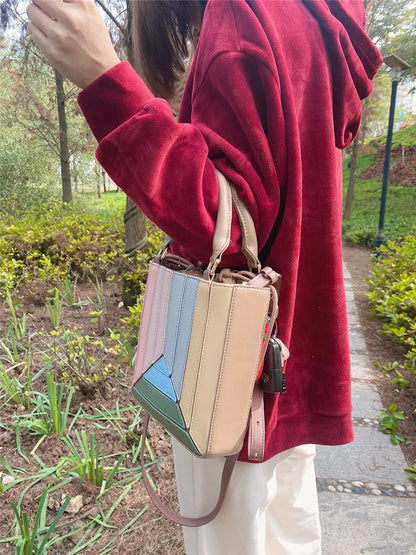 Luxury leather bag colorful Tote