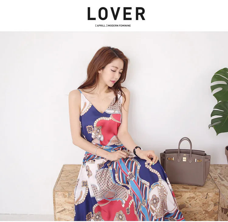 H Han Queen Hot Sale Summer Women Print Work 2 Pieces Set Camisole Top Blouses + Vintage A-Line Skirt Korean Simple Skirt Suit