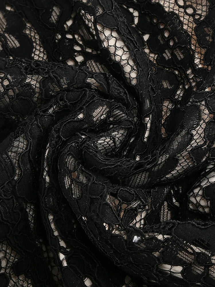 Sexy Spaghetti Strap V Neck Lace Long Dress Women Black Floral Lace Sleeveless Bodycon Dresses Elegant Evening Celebrity Party - Shellss