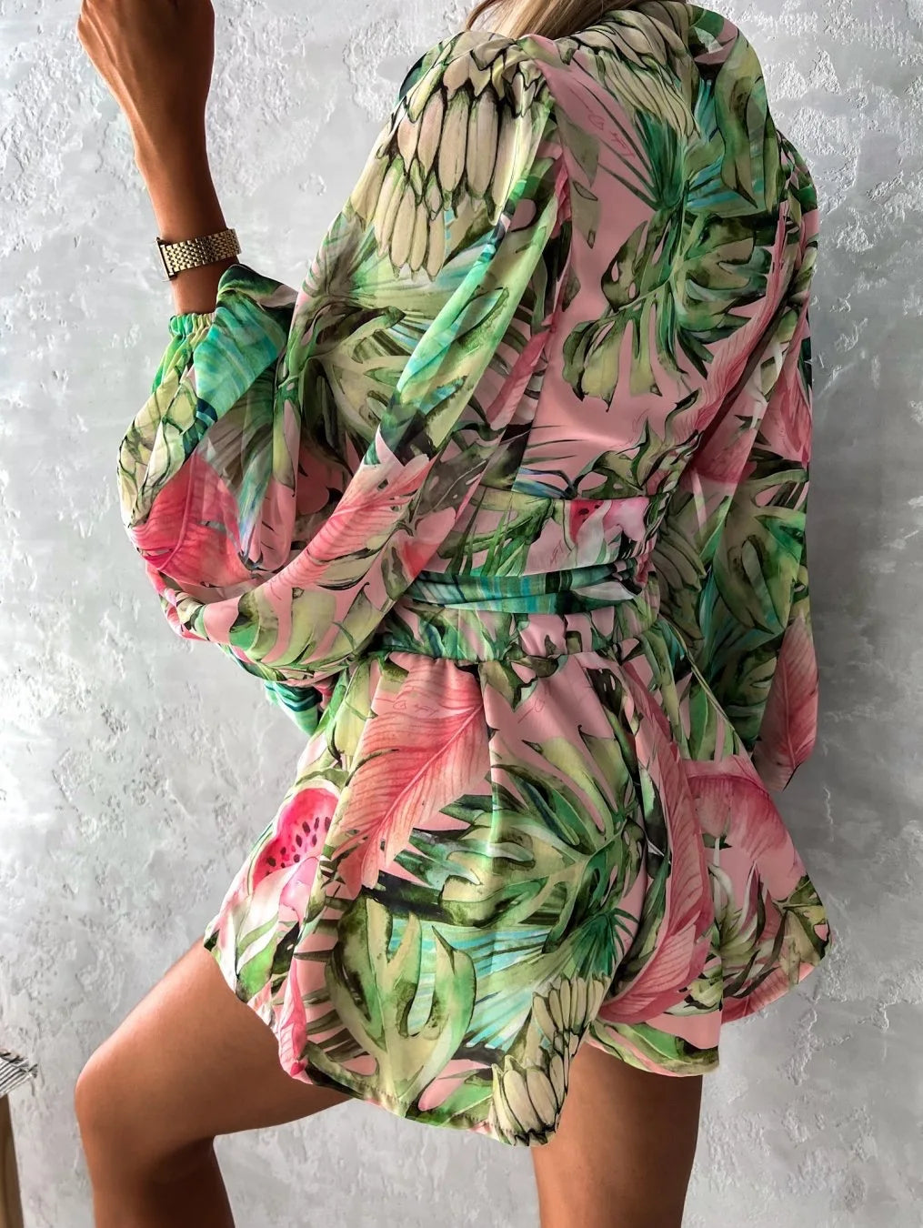 Boho Chic V-Neck Lantern Sleeve Romper - Shellss