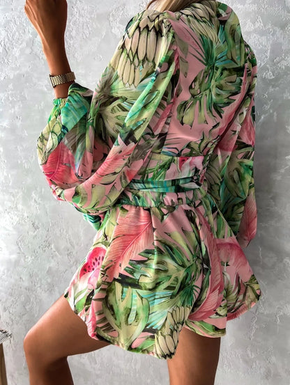 Boho Chic V-Neck Lantern Sleeve Romper