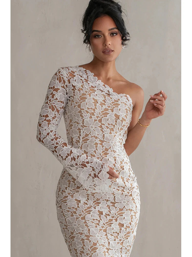 1 shoulder Lace Bandage Dress - Shellss