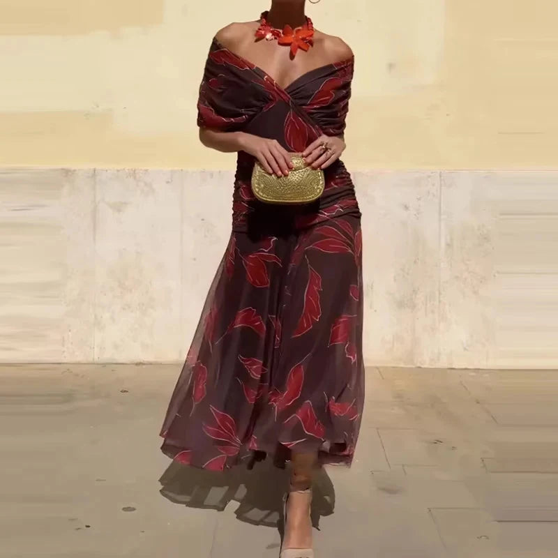 Offshoulder A line flared Dress