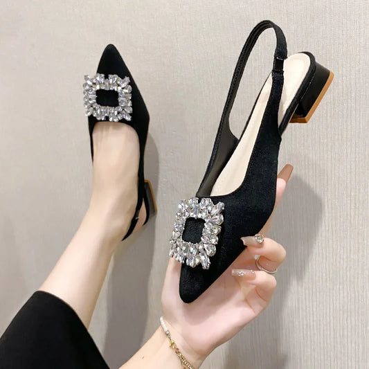 Rhinestone designer short heel shoes
