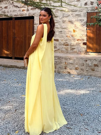 Yellow With Scarf Off Shoulder Backless