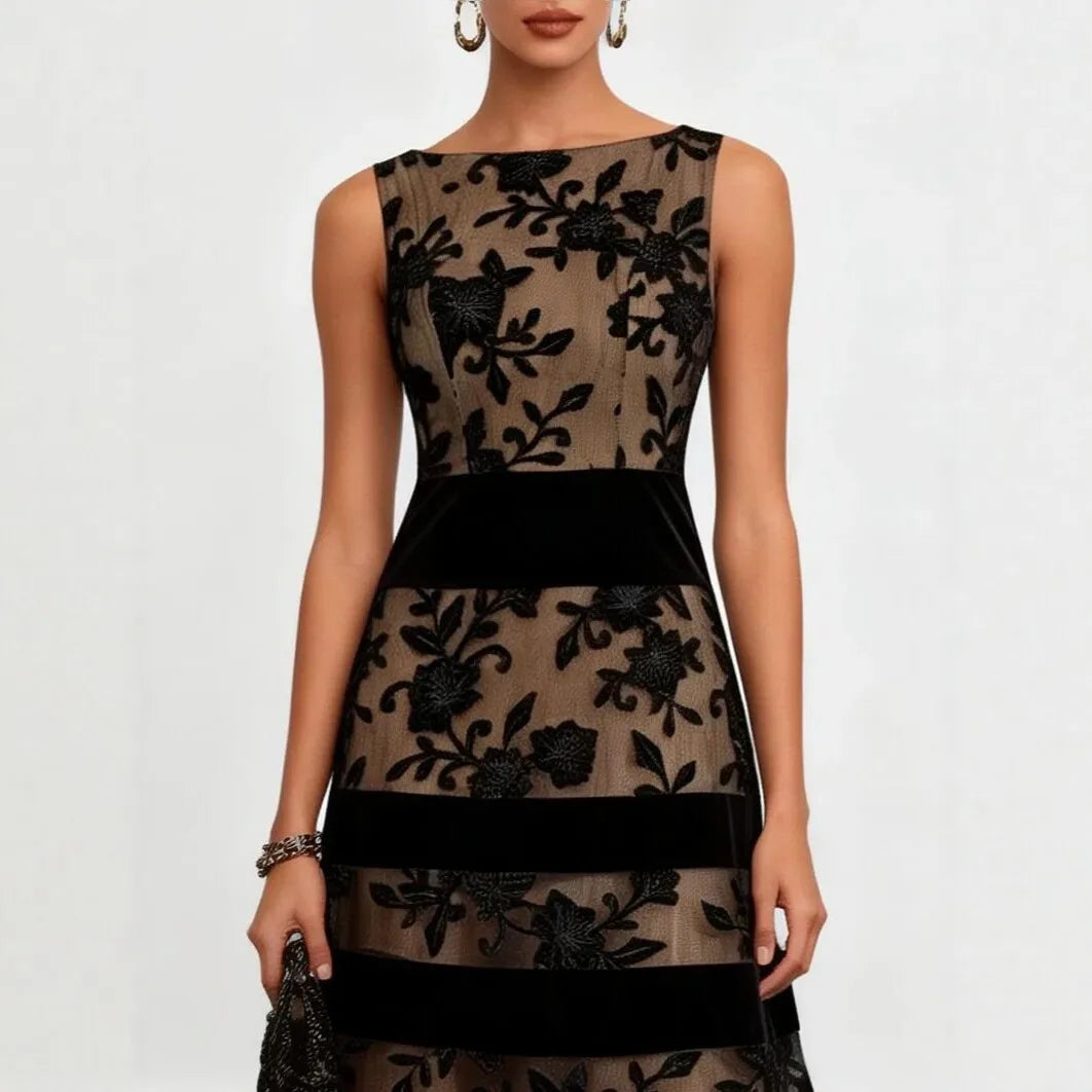 2026 Black Mesh Maxi Dress Women Sleeveless Flocking Jacquard Splicing Slim Dress Y2K Slim Fits High Waist Dress Vestidos