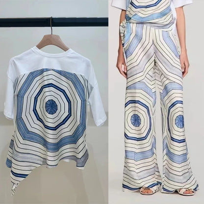 Loose Long Flared Pants Geometric Printing Suit 2025 Summer