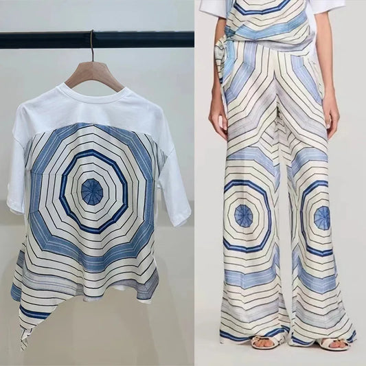 Loose Long Flared Pants Geometric Printing Suit 2025 Summer