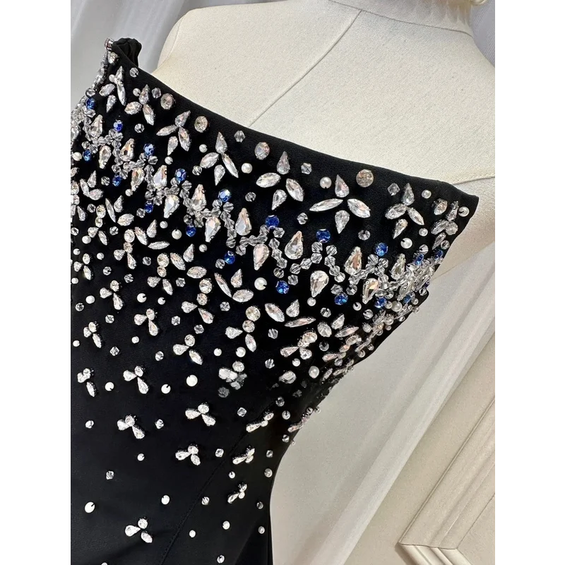 Fishbone Design Diamond Decorated A-Line Gown Heavy Embellishment Strapless Ball Gown Skirt Flounce Summer Dress