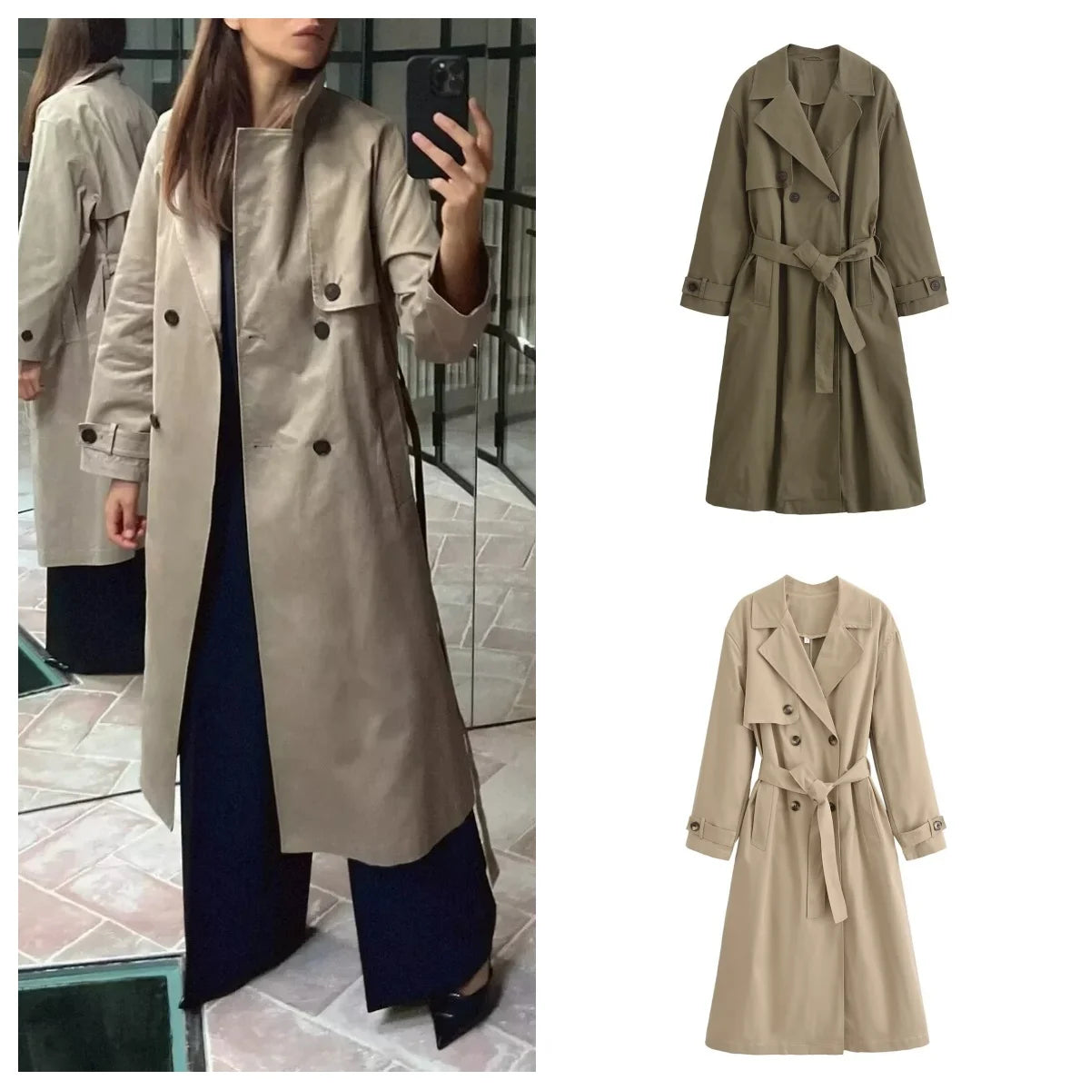 Belted double-breasted long windbreaker jacket for women fashionable versatile and high-end coat jacket