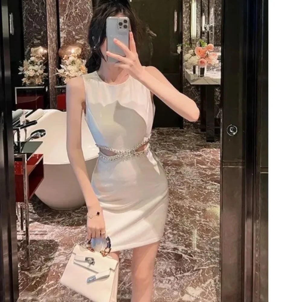 Women's Clothing High-end Versatile Sexy Dress Summer Dress Diamond Slimming Y2k Dress Mini Diamond-encrusted Elegant Black