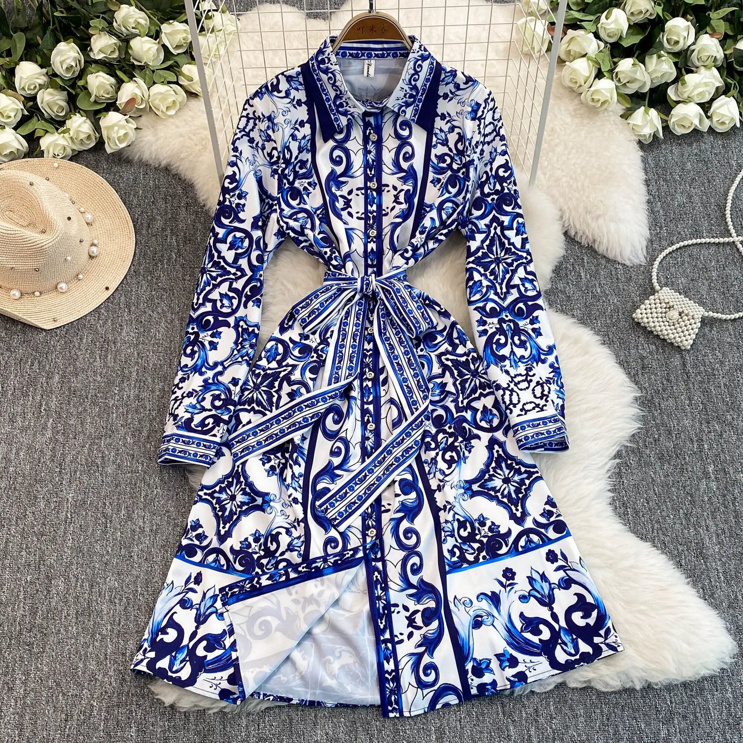 Spring Retro Blue White Red Dolce Dress